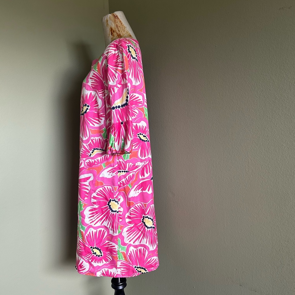 Lilly Pulitzer Silk Pink and Green Floral 3/4 Sleeve Tunic Dress Top Sz - Picture 6 of 10